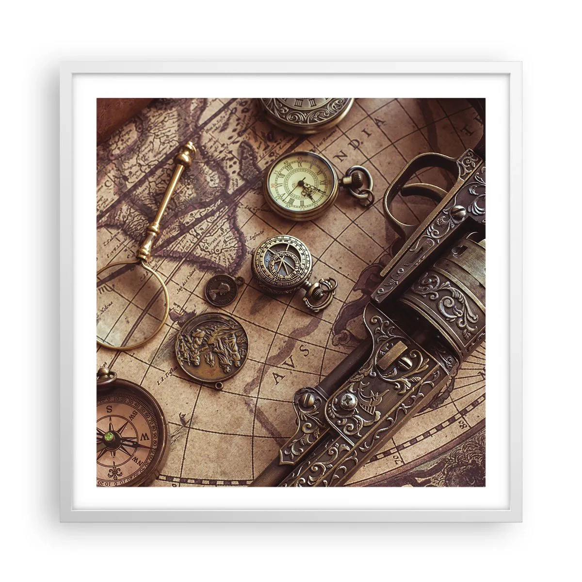 Poster în ramă albă - Sugestii de aventură - 60x60 cm