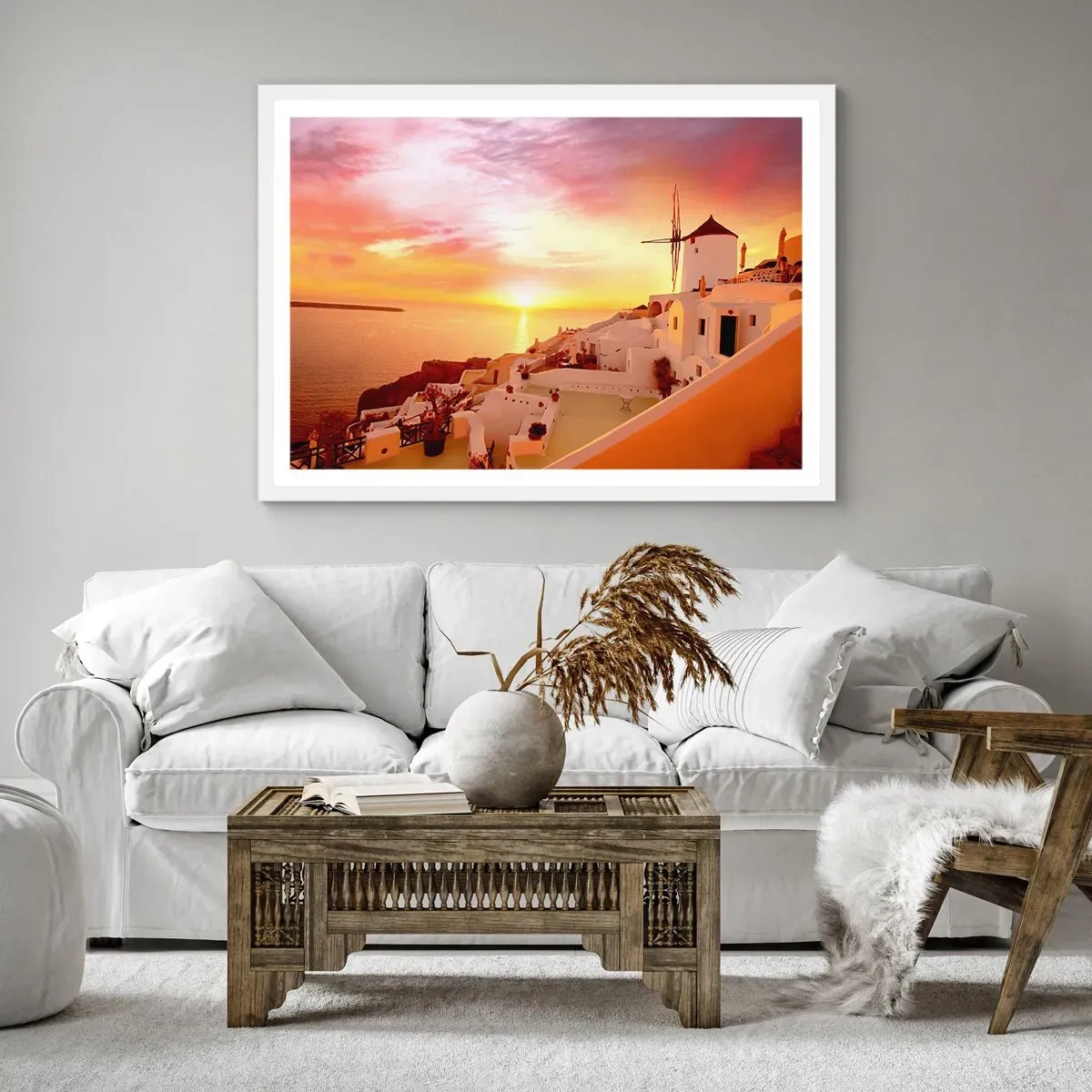 Poster în ramă albă - Dizolvându-se în alb și auriu - 70x50 cm
