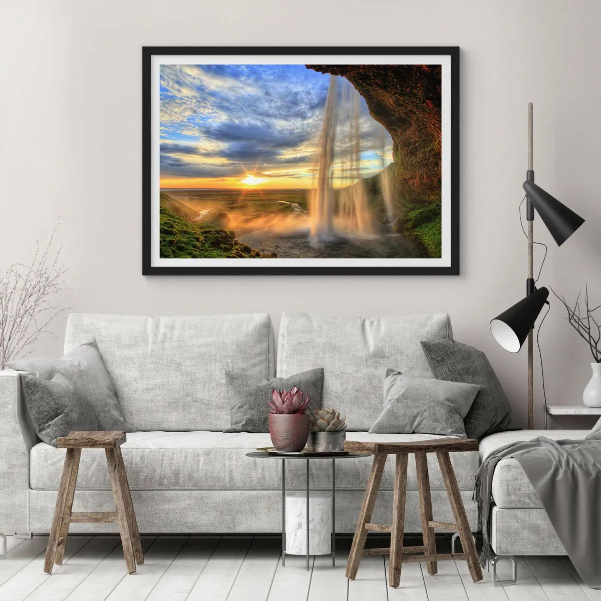 Poster în ramă neagră - Lumea din spatele vălului de picături - 40x30 cm