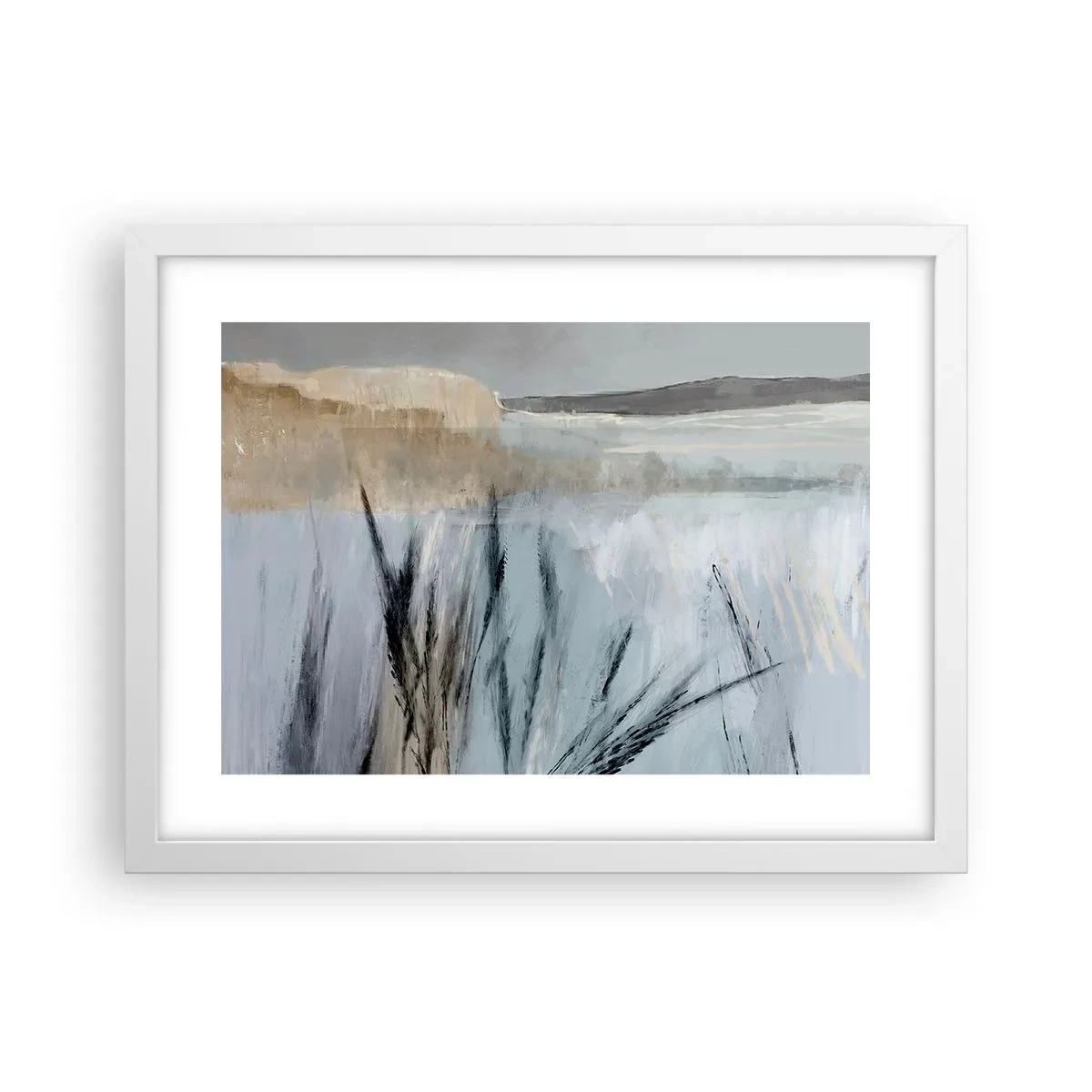 Poster în ramă albă - Câmpuri de iarnă - 40x30 cm