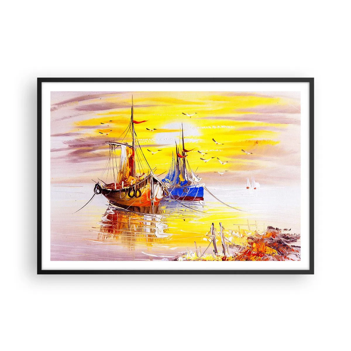Poster în ramă neagră - O binemeritată odihnă în port - 100x70 cm