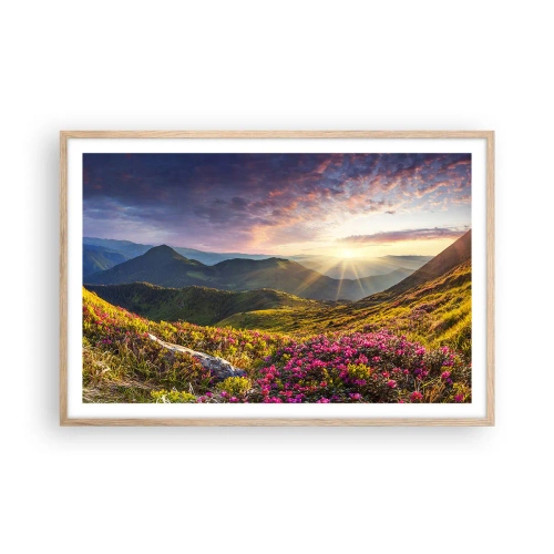 Poster în ramă de stejar deschis - Prospețimea unei dimineți de munte - 91x61 cm