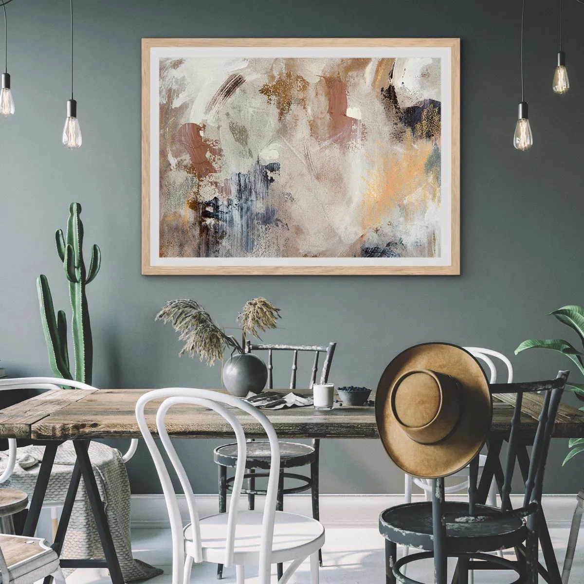 Poster în ramă de stejar deschis - Abstracție cețoasă - 91x61 cm