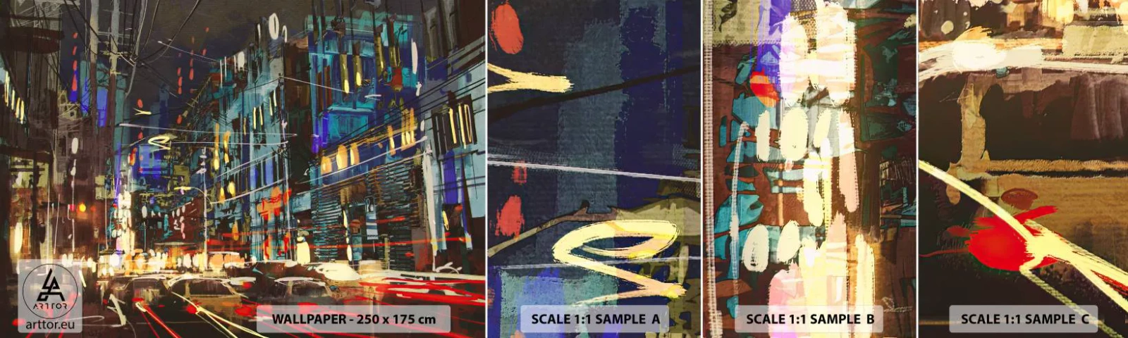 Mostră tapet autocolant Deluxe Sticker - Agitația de seară a străzii - Oraș, Arhitectură, Viața de noapte - 100x30 cm