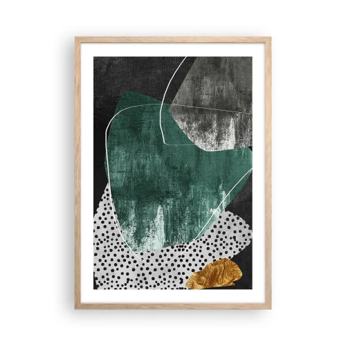 Poster în ramă de stejar deschis - Abstracție colorată cu fulgi de aur - 50x70 cm