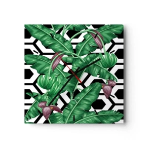 Ceas de perete - Ceas pe sticlă - Compoziție simetrică din natură - 30x30 cm