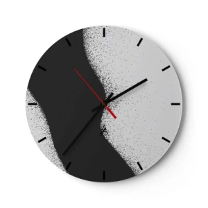 Ceas de perete - Ceas pe sticlă - Abstracție alb-negru cu o tranziție lină și un efect granulat - 30x30cm - Echilibru lichid - Decorațiune modernă pentru perete pentru living, bucătărie și dormitor ARTTOR