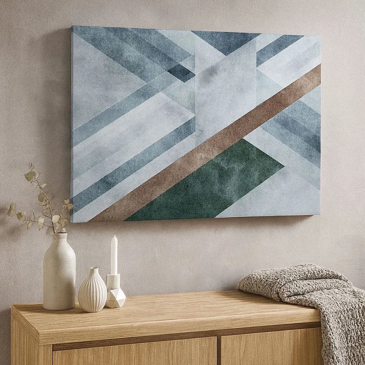 Tablou pe pânză Canvas - Forme geometrice în nuanțe reci de albastru și maro - 70x50cm - Eleganța sofisticată a geometriei - Decorațiune modernă pentru perete pentru living și dormitor ARTTOR