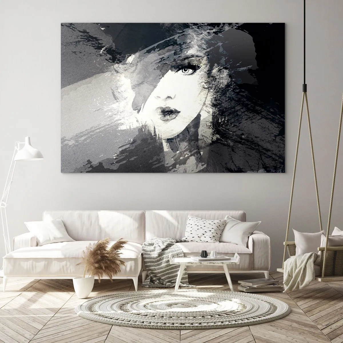 Tablou pe sticlă - Din spatele unui voal gri - 100x70 cm