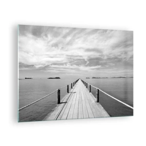 Tablou pe sticlă - Un dig de lemn care duce în depărtare peste o mare calmă - 70x50cm - Ce zici de o călătorie... - Decorațiune modernă pentru perete pentru living și dormitor ARTTOR