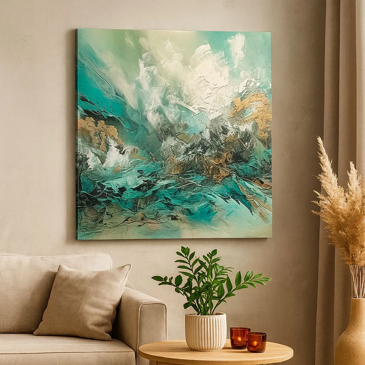 Tablou pe pânză - Fierbere negru-smarald - 30x30 cm