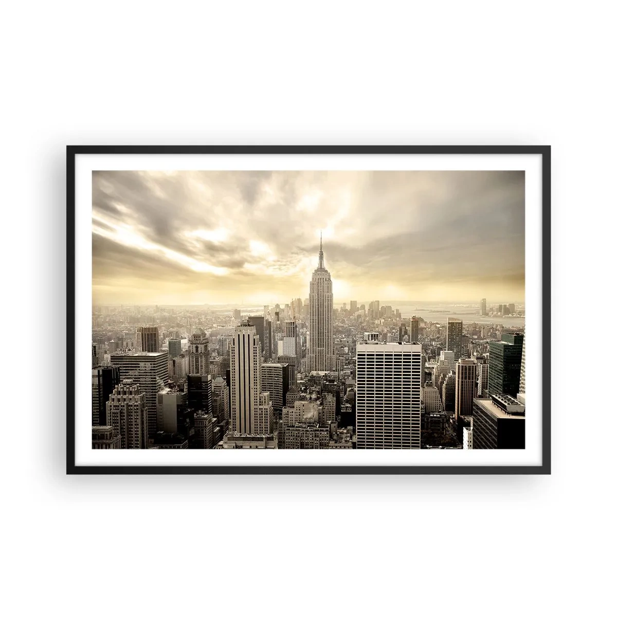 Poster în ramă neagră - New York țesut din gri - 91x61 cm