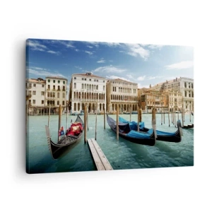 Tablou pe pânză Canvas - Veneția cu gondole și palate pe fundalul cerului - 70x50cm - Palate în albastru - Decorațiune modernă pentru perete pentru living și dormitor ARTTOR