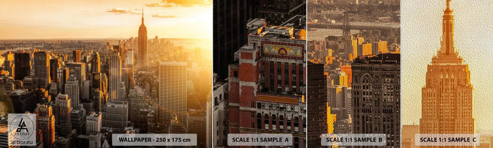 Mostră tapet Premium Sand - Crescând la soare - Oraș, New York, Arhitectură - 100x30 cm