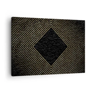 Tablou pe pânză Canvas - Fundal negru cu un model geometric de linii aurii - 70x50cm - Geometrie în stil glamour - Decorațiune modernă pentru perete pentru living și dormitor ARTTOR