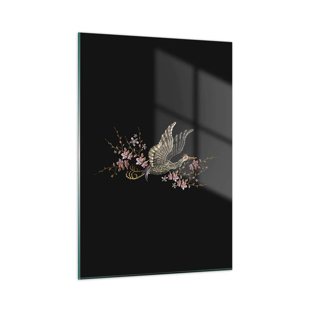 Tablou pe sticlă - Pasăre exotică brodată - 50x70 cm