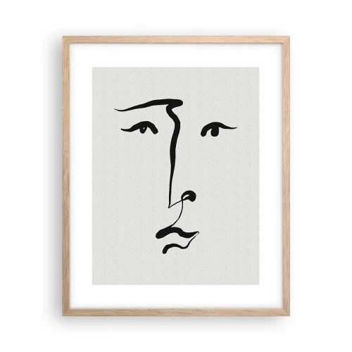 Poster în ramă de stejar deschis - Portret tras cu o linie - 40x50 cm