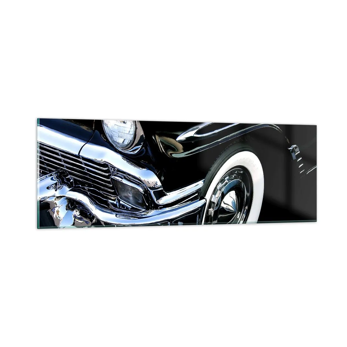 Tablou pe sticlă - Clasicul în argintiu, negru și alb - 90x30 cm