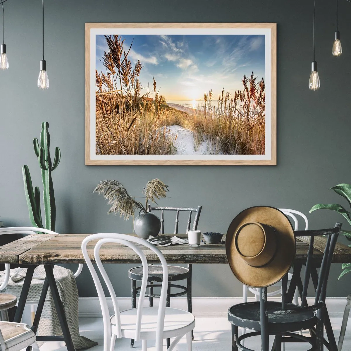 Poster în ramă de stejar deschis - Plaja de nord - 100x70 cm