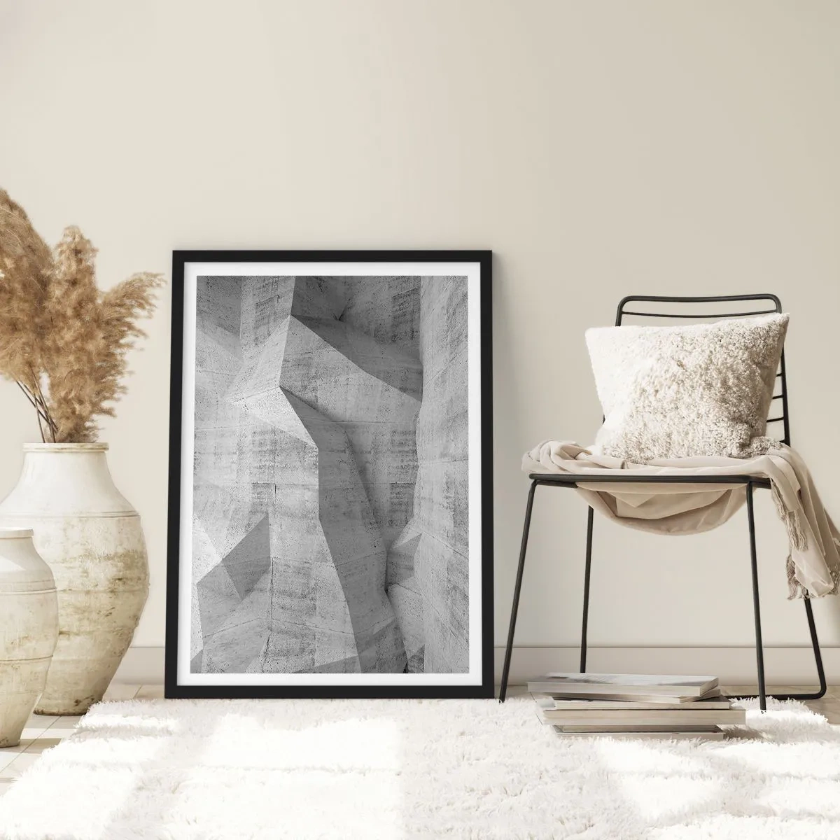 Poster în ramă neagră - Forme geometrice în nuanțe de gri - 50x70cm - O adevărată provocare - Decorațiune modernă pentru perete pentru living și dormitor ARTTOR