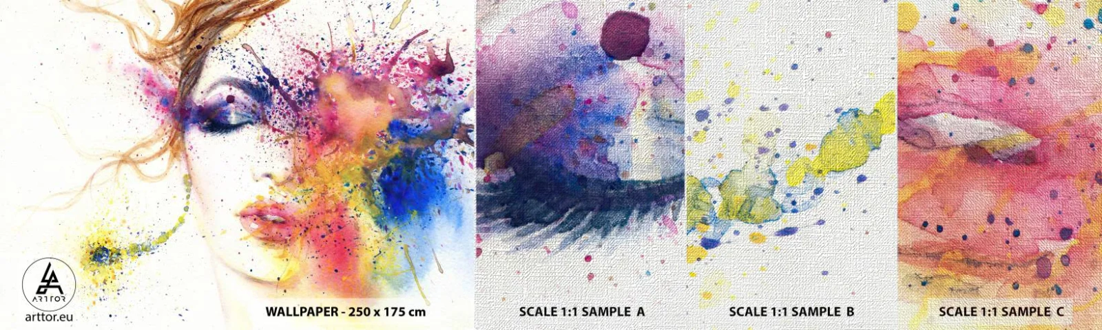 Mostră tapet Premium Canvas - Amețeala curcubeului - Abstracția, Chipul de femeie, Portretul unei femei - 100x30 cm