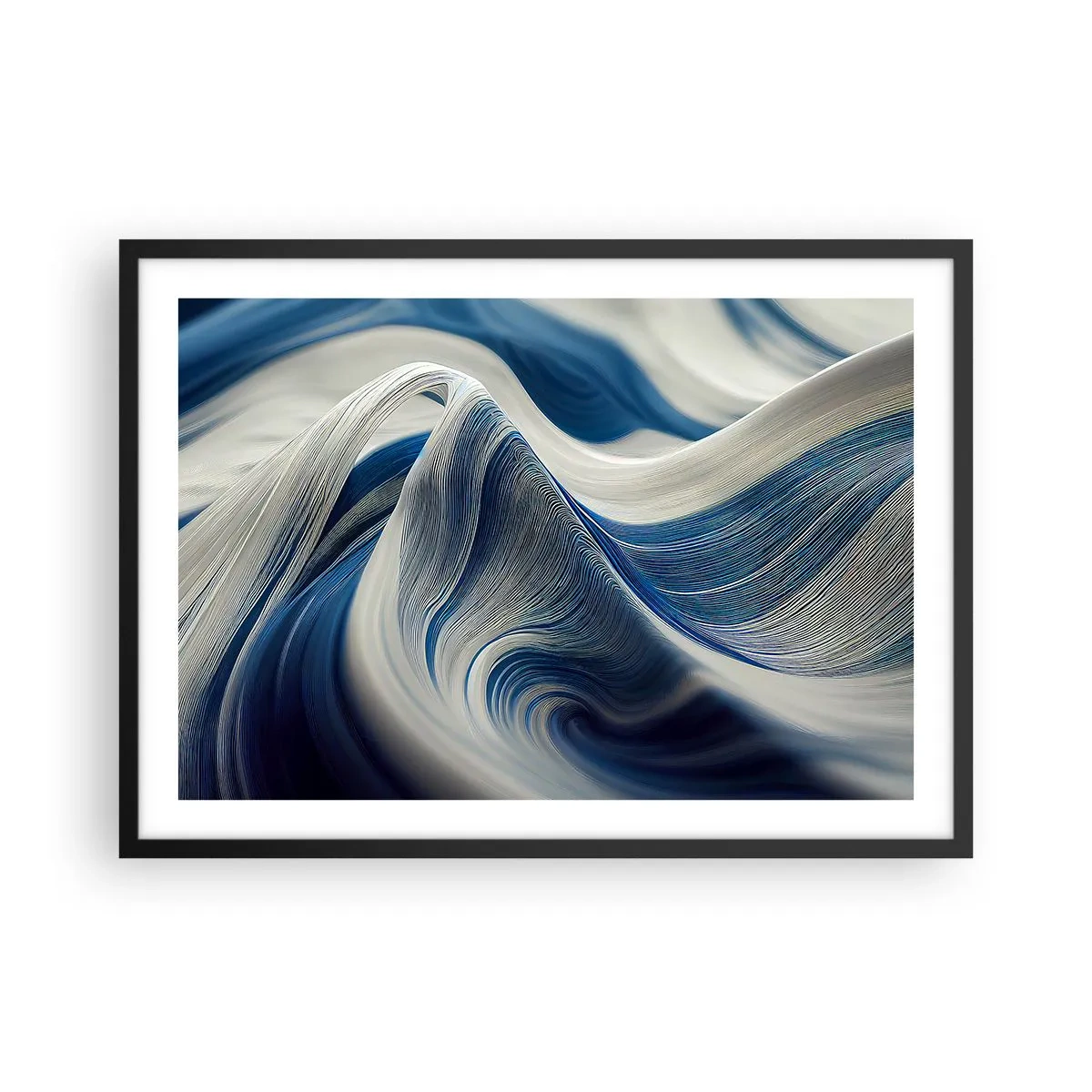 Poster în ramă neagră - Fluiditate de albastru și alb - 70x50 cm