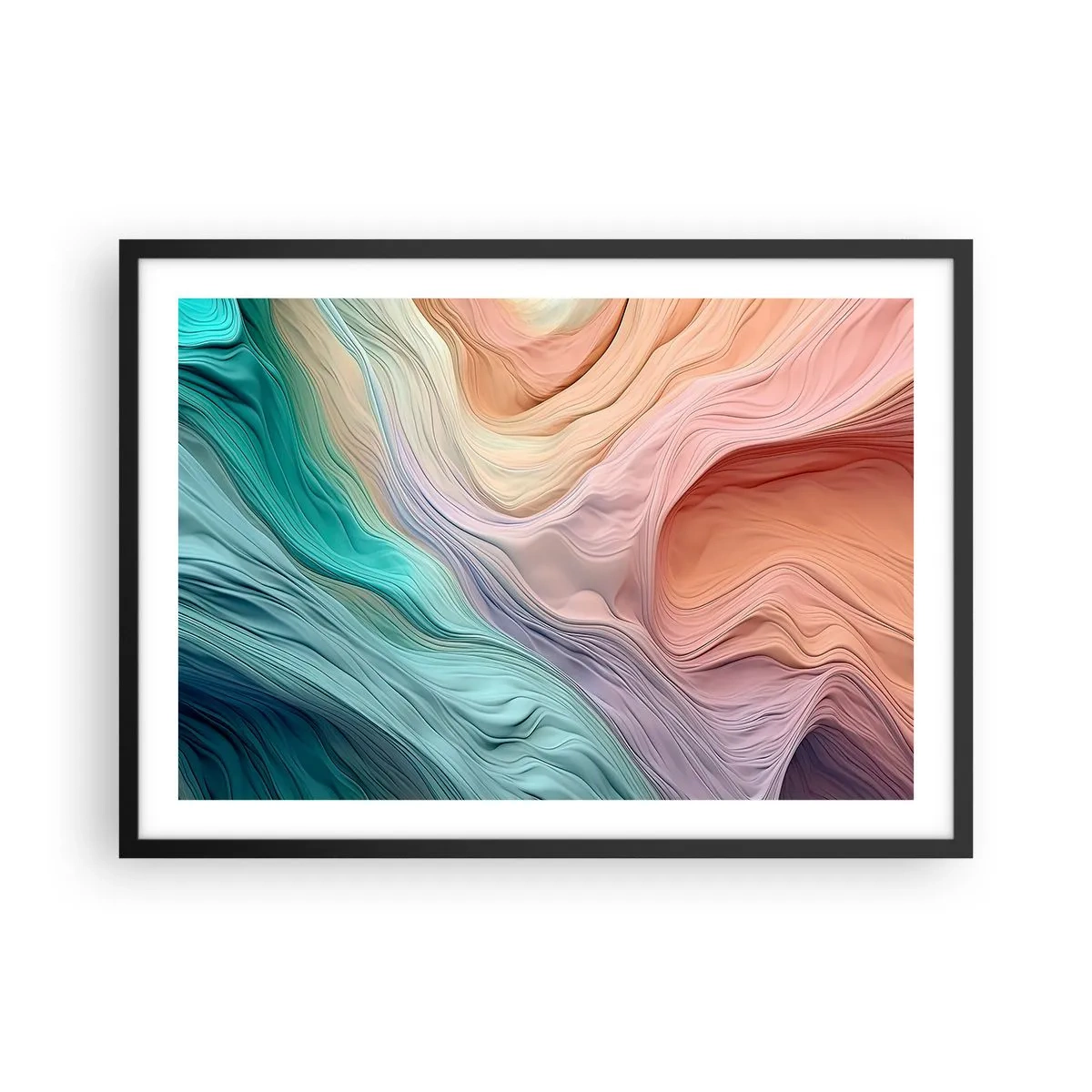 Poster în ramă neagră - Valul curcubeu - 70x50 cm