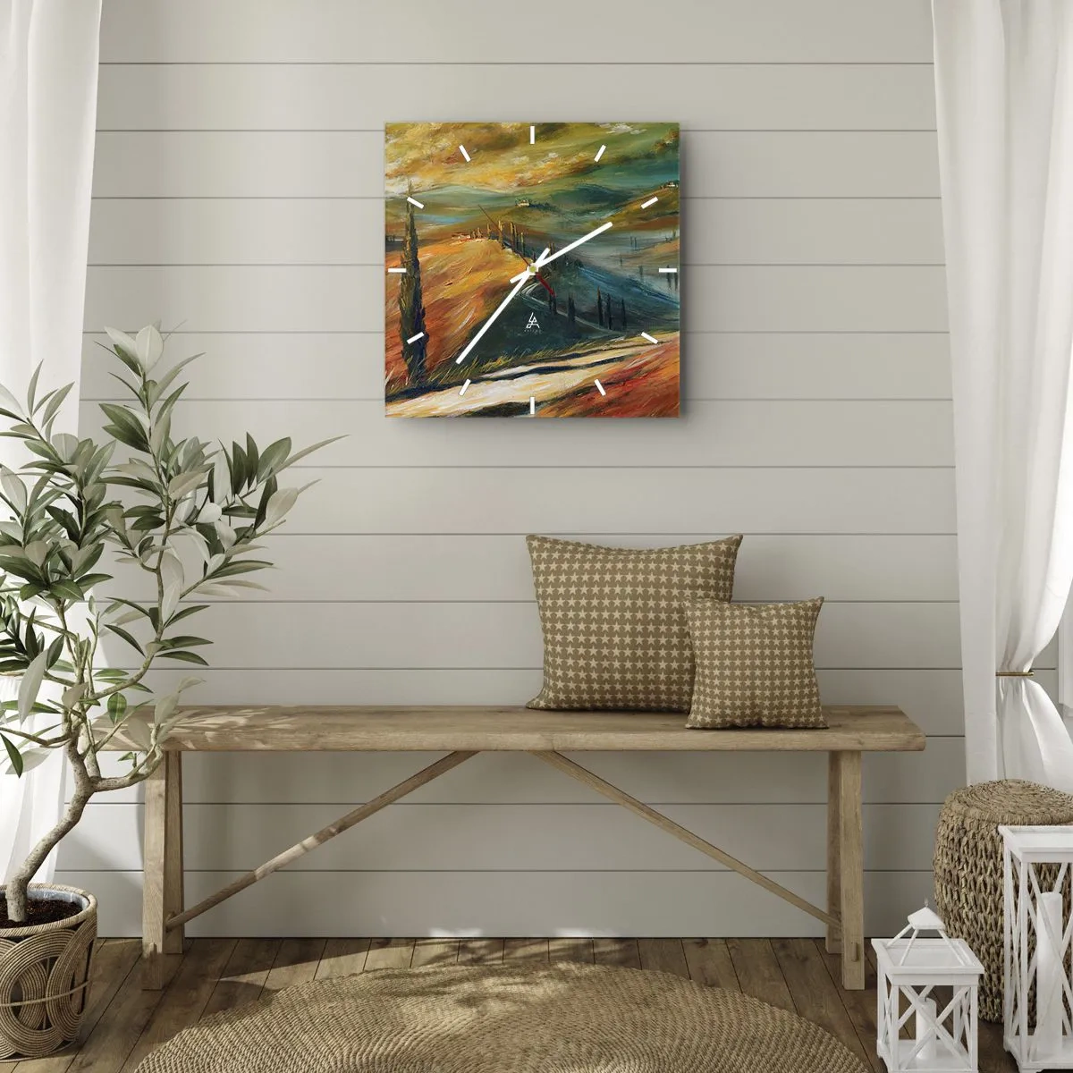 Ceas de perete - Ceas pe sticlă - Peisaj toscan - 30x30 cm