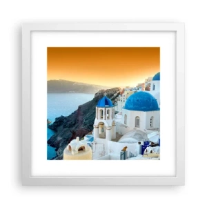 Poster în ramă albă - Santorini - îmbrățișat de stânci - 30x30 cm