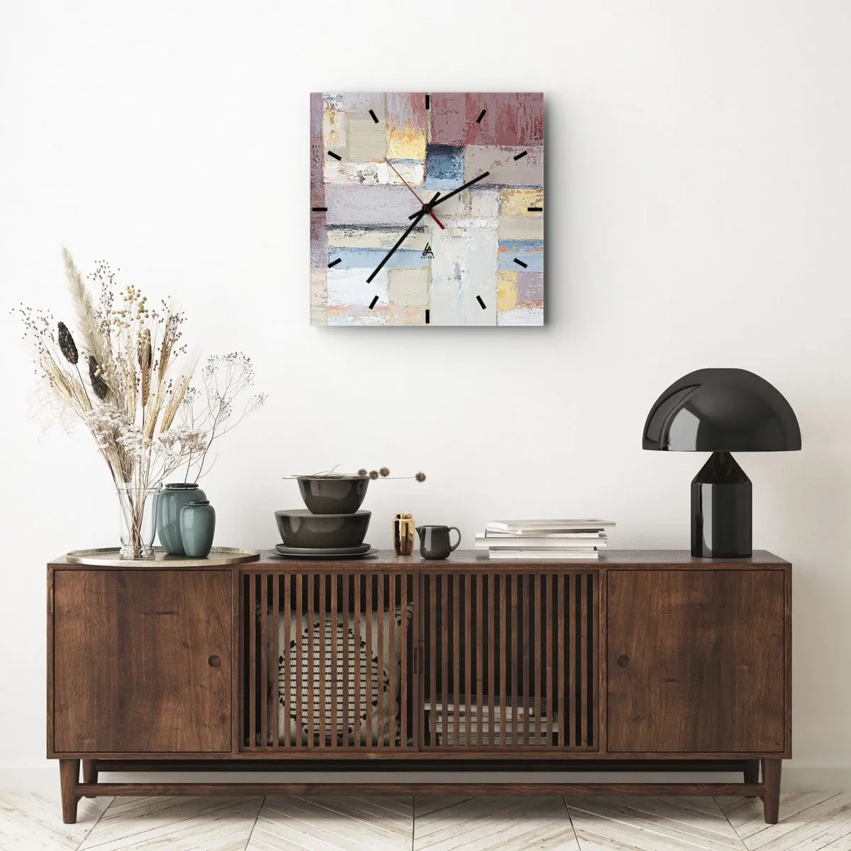 Ceas de perete - Ceas pe sticlă - Liniștea geometriei - 30x30 cm