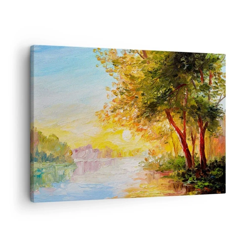 Tablou pe pânză Canvas - Un peisaj pitoresc cu un râu și copaci la apus - 70x50cm - Et in Arcadia ego - Decorațiune modernă pentru perete pentru living și dormitor ARTTOR