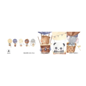 Mostră tapet autocolant Deluxe Sticker - Prieteni de călătorie - baloane, Animale, Pentru copii - 100x30 cm