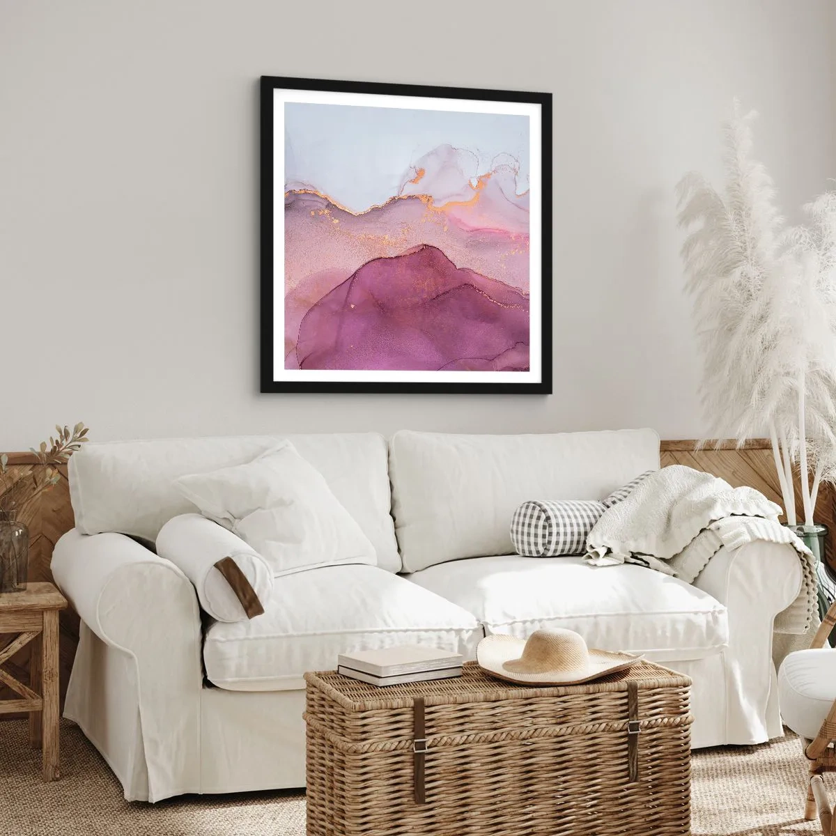 Poster în ramă neagră - Valuri de liliac și violet - 30x30 cm