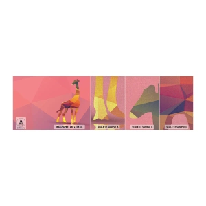 Mostră tapet Premium Canvas - În culorile savanei - Animale, Girafă, Figura geometrică - 100x30 cm