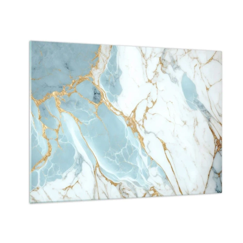 Tablou pe sticlă - Marmură abstractă în nuanțe de albastru și auriu - 70x50cm - Bogăția pietrei - Decorațiune modernă pentru perete pentru living și dormitor ARTTOR