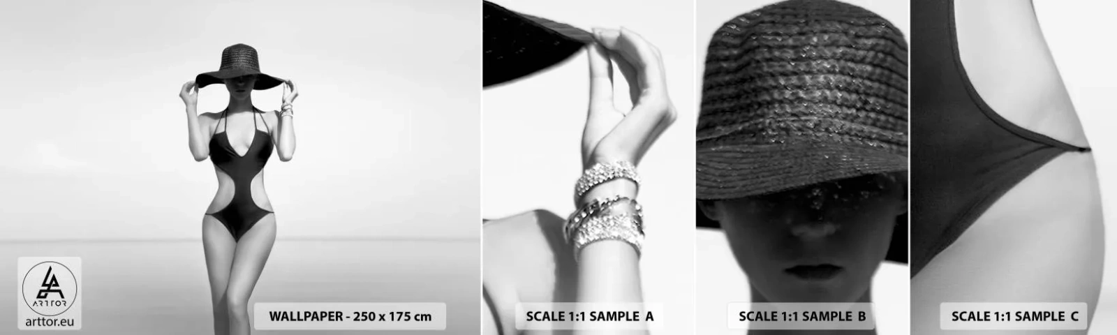 Mostră tapet autocolant Deluxe Sticker - Numele meu este: Eleganța - Femeie, plajă, Modă - 100x30 cm