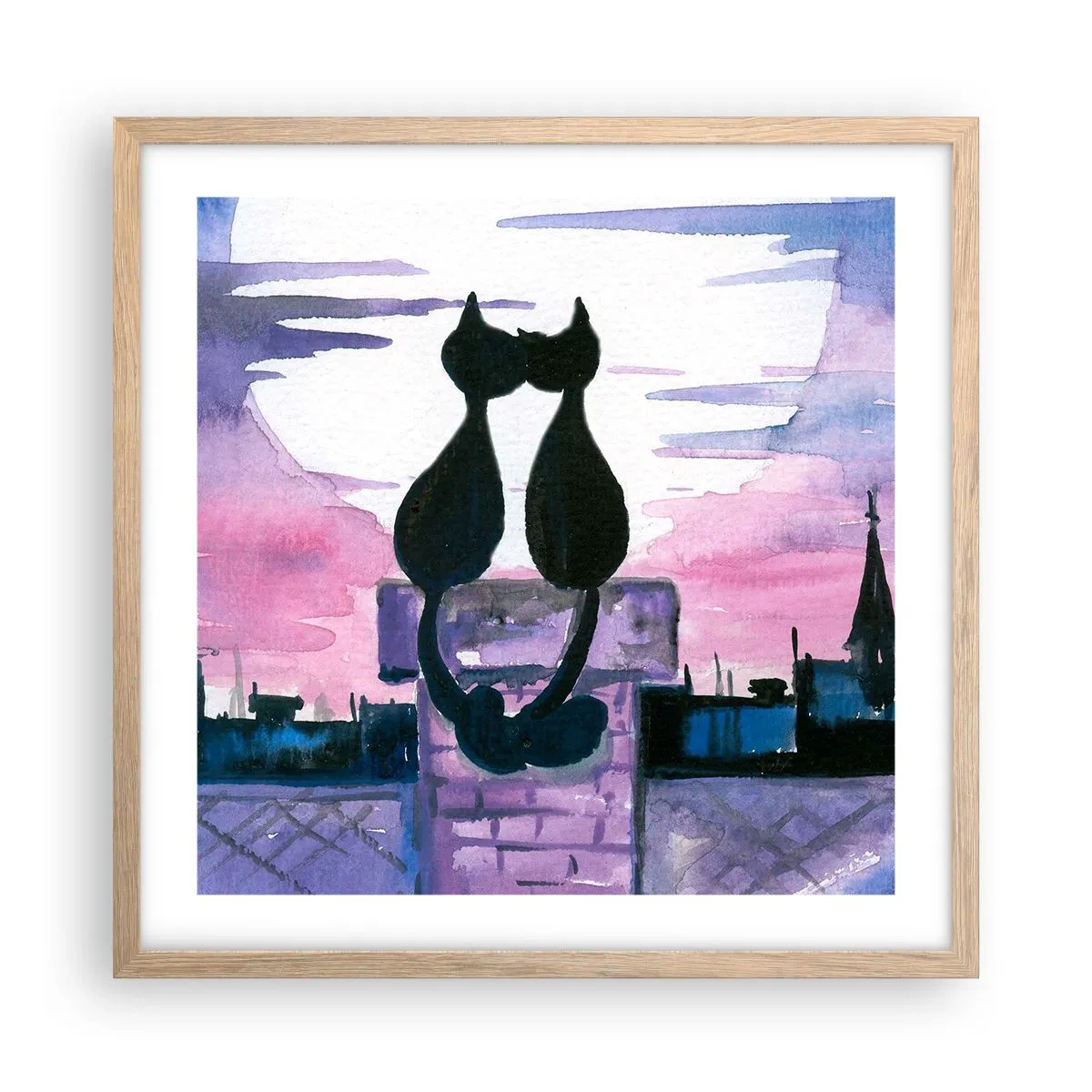 Poster în ramă de stejar deschis - Rendez-vous sub lună - 50x50 cm