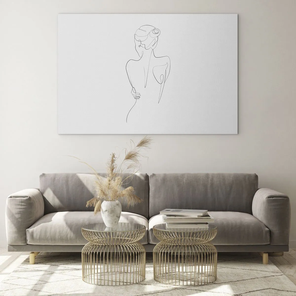 Tablou pe sticlă - O schiță delicată, într-o singură linie, a unei femei din spate. - 70x50cm - Muzica corpului - Decorațiune modernă pentru perete pentru living și dormitor ARTTOR