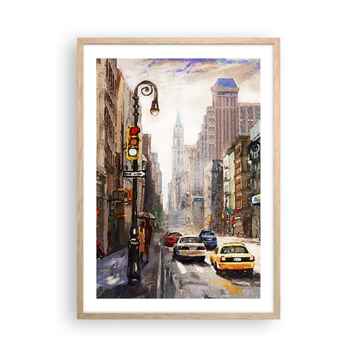 Poster în ramă de stejar deschis - New York - plin de culoare și în ploaie - 50x70 cm