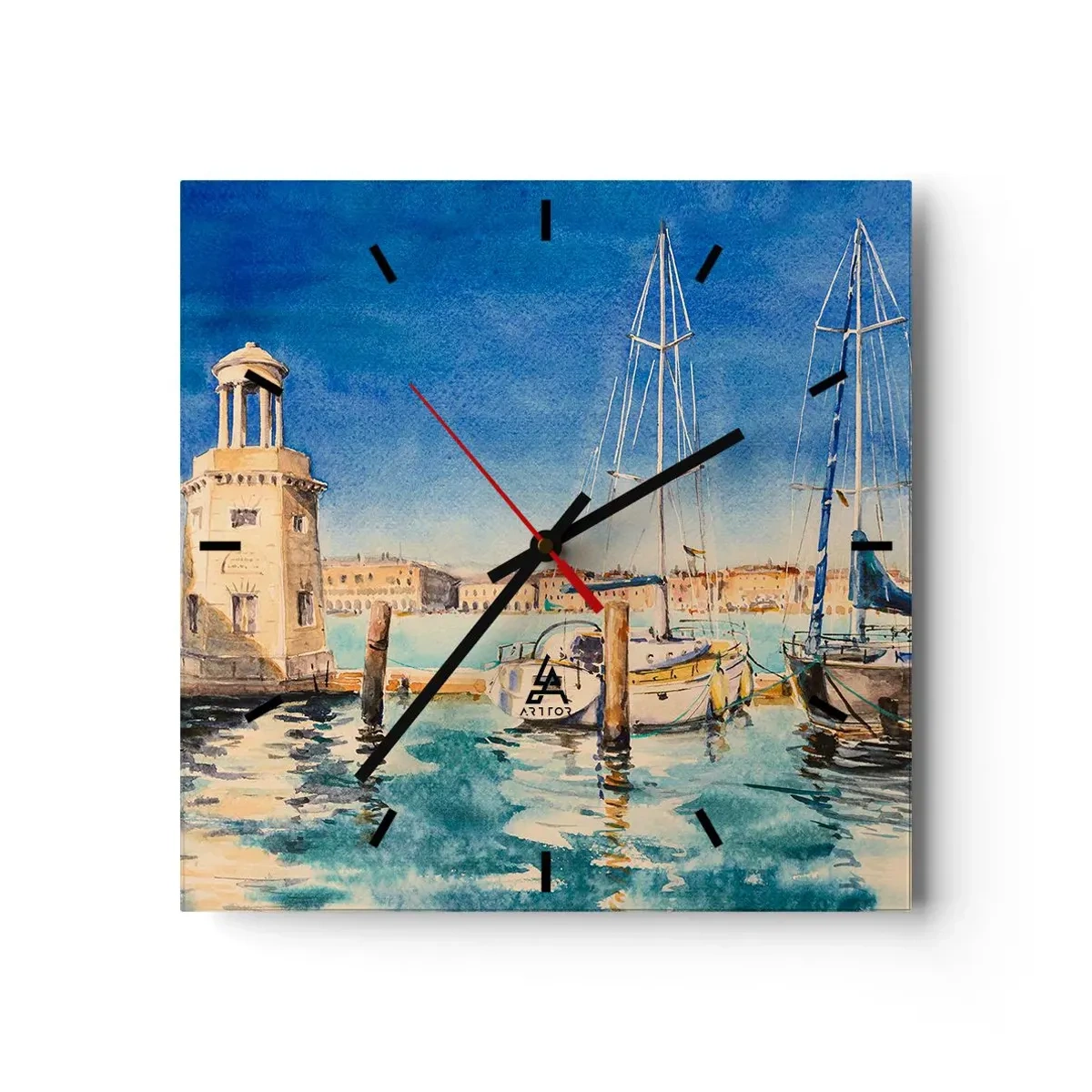 Ceas de perete - Ceas pe sticlă - Laguna însorită - 40x40 cm
