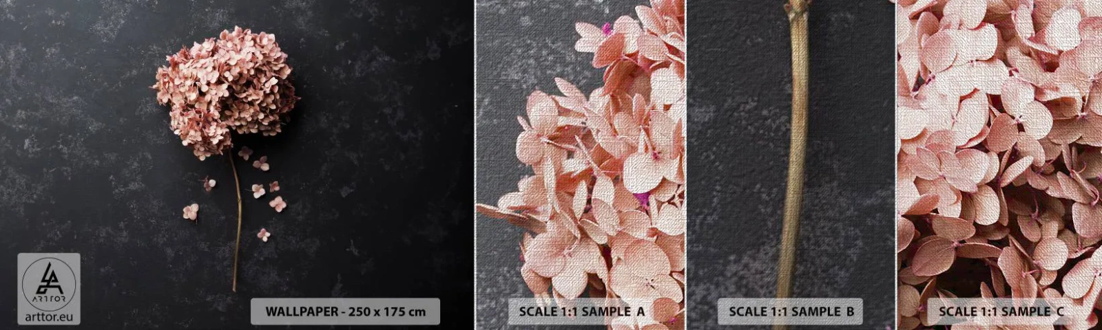 Mostră tapet Premium Canvas - Un semn cu adevărat romantic - Floare, Hortensie, Natură - 100x30 cm