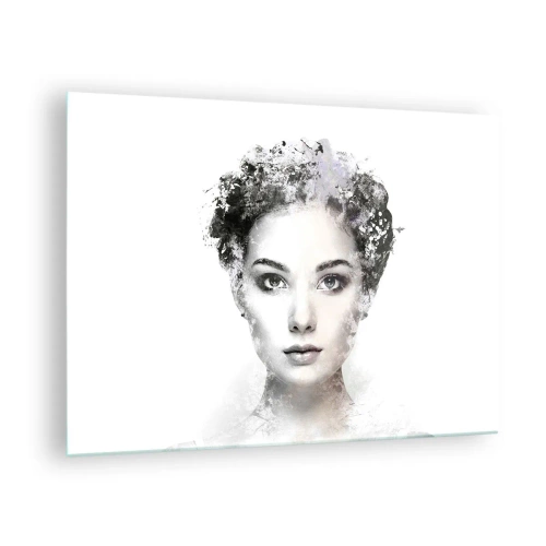 Tablou pe sticlă - Față de femeie în stil acuarelă pe fundal alb - 70x50cm - Un portret extrem de elegant - Decorațiune modernă pentru perete pentru living și dormitor ARTTOR