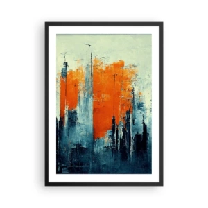 Poster în ramă neagră - Panoramă abstractă a orașului în nuanțe de portocaliu și albastru marin - 50x70cm - Peisaj modern - Decorațiune modernă pentru perete pentru living și dormitor ARTTOR