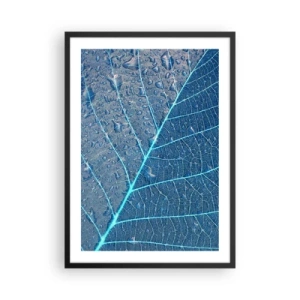Poster în ramă neagră - Prim-plan al unei frunze în nuanțe de albastru - 50x70cm - Viața în albastru - Decorațiune modernă pentru perete pentru living și dormitor ARTTOR