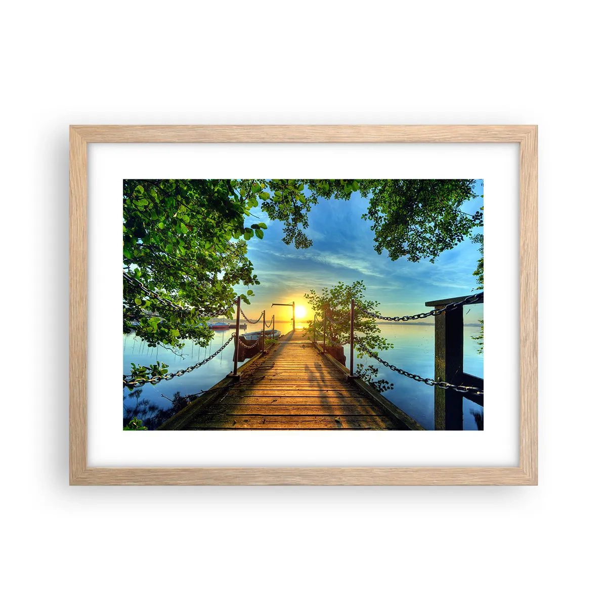 Poster în ramă de stejar deschis - Apusul la malul apei - 40x30 cm