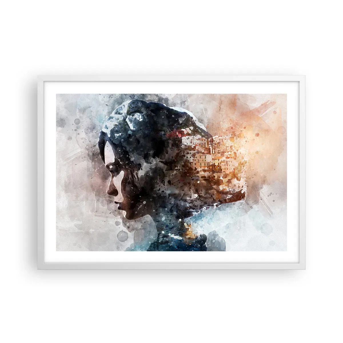 Poster în ramă albă - Povestea unei fete cu un oraș în fundal - 70x50 cm