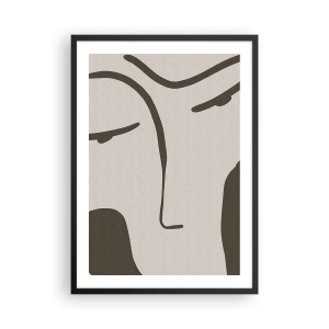 Poster în ramă neagră - Portret facial minimalist - 50x70cm - Ca într-un tablou de Modigliani - Decorațiune modernă pentru perete pentru living și dormitor ARTTOR