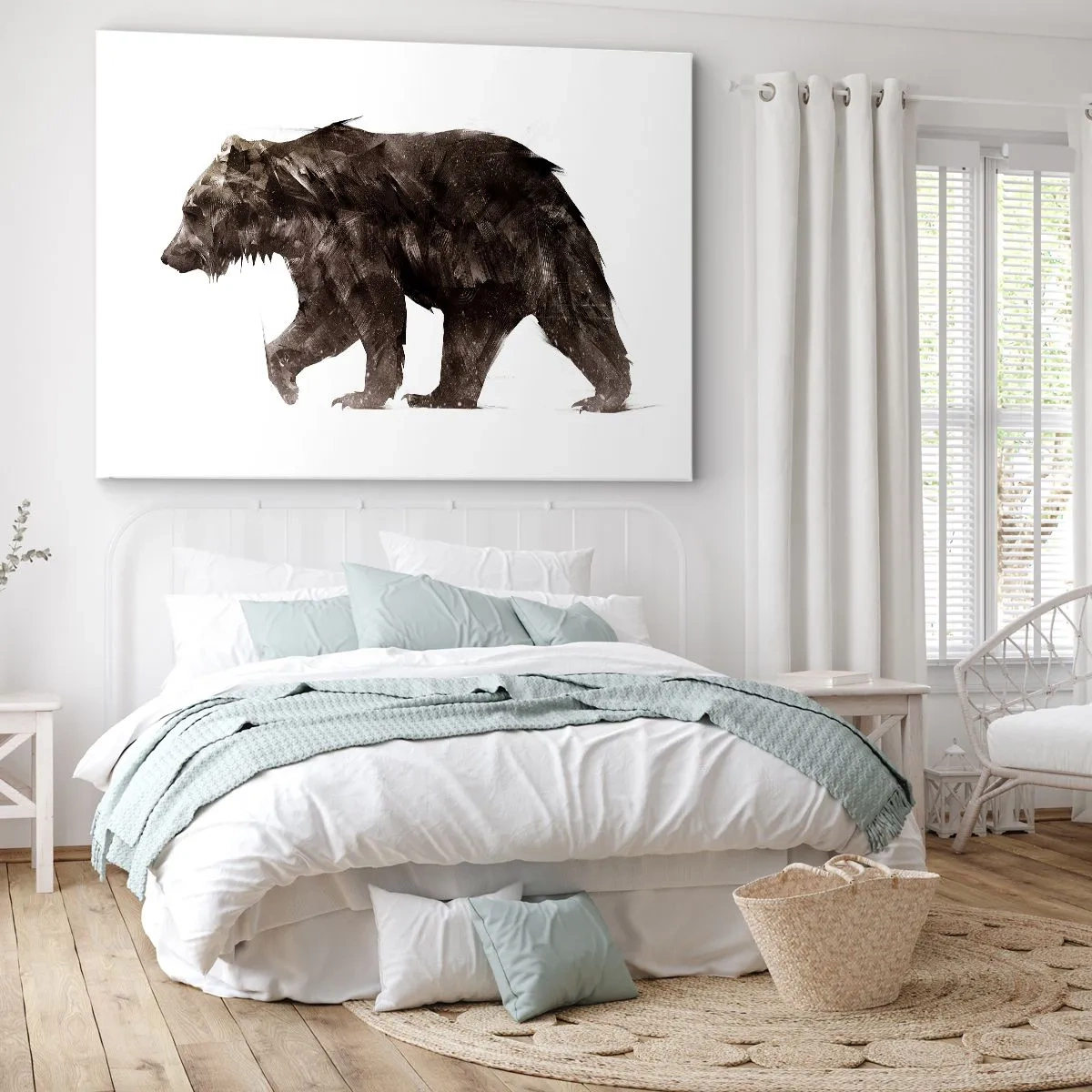 Tablou pe pânză Canvas - Silueta artistică a unui urs - 70x50cm - Întotdeauna port blană adevărată! - Decorațiune modernă pentru perete pentru living și dormitor ARTTOR