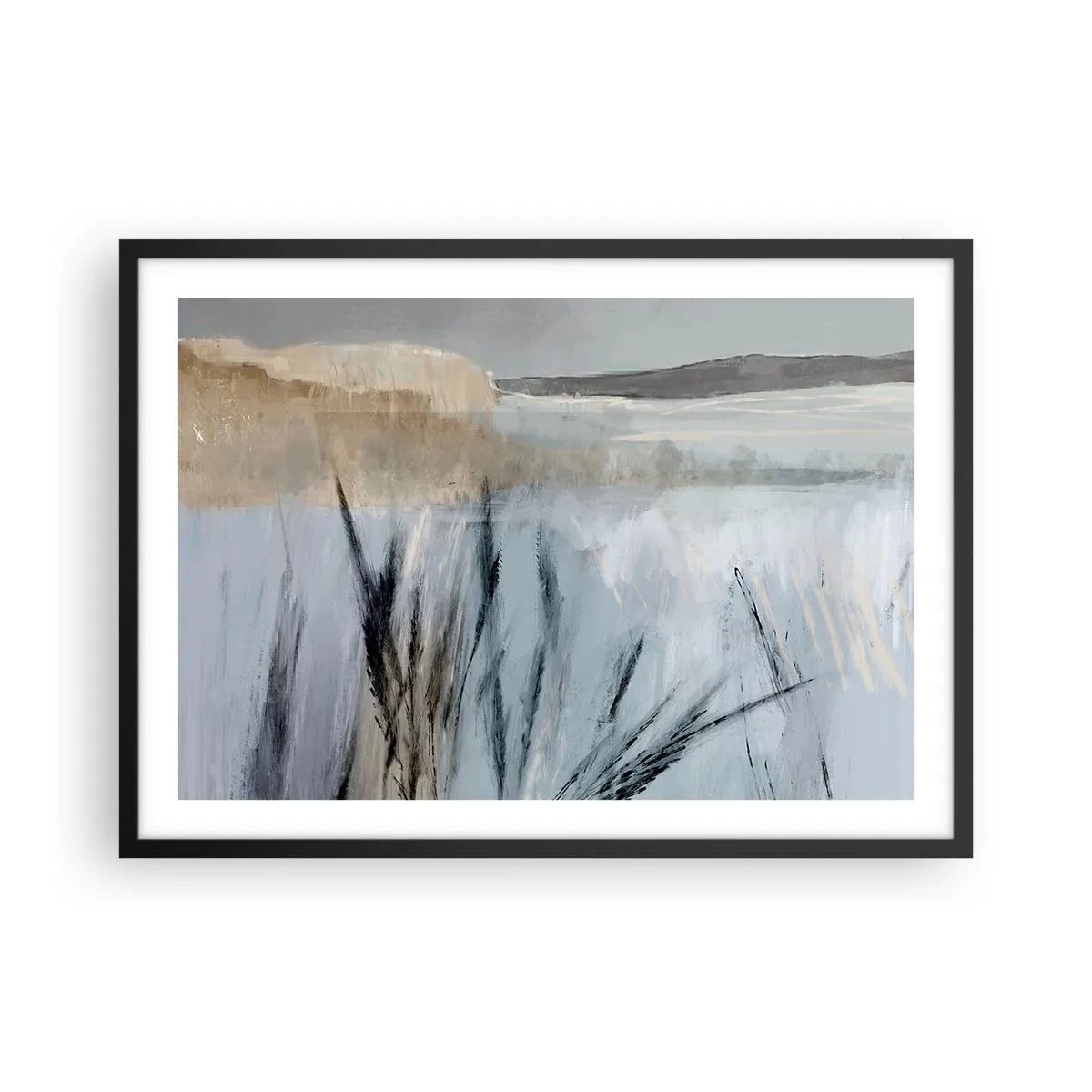 Poster în ramă neagră - Câmpuri de iarnă - 70x50 cm