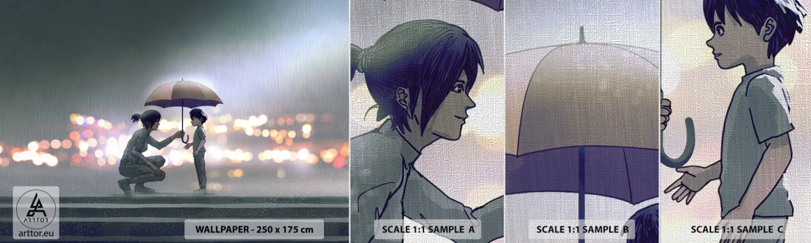 Mostră tapet Premium Canvas - Și totul este bine acum - Pentru copii, Familie, Umbrelă - 100x30 cm